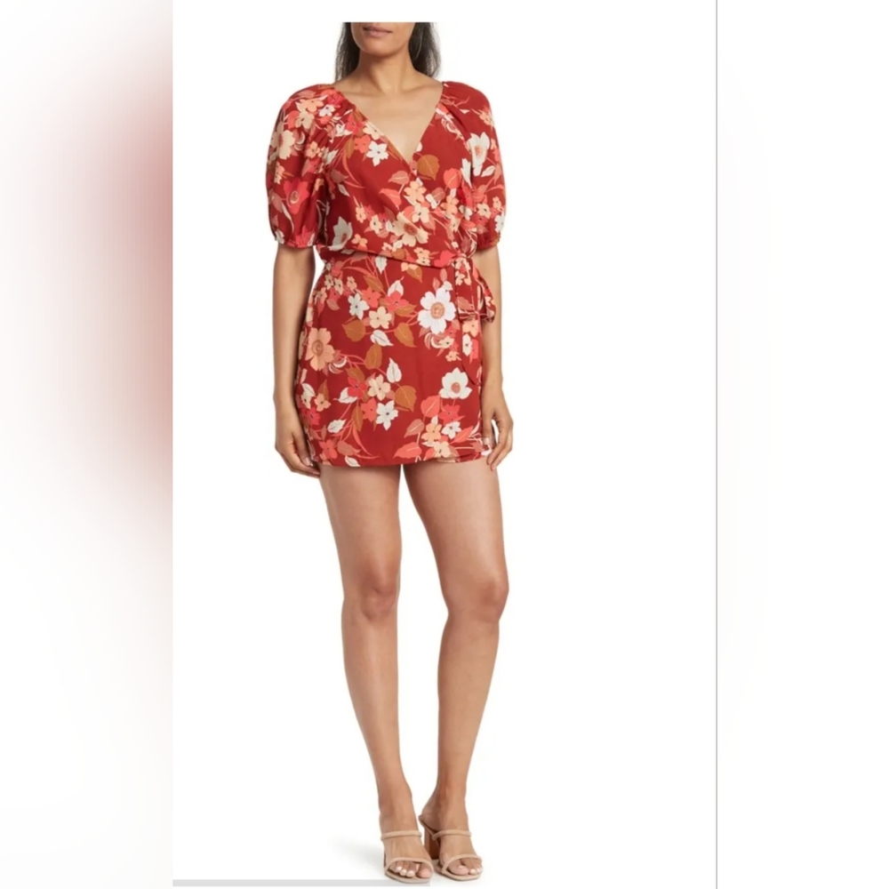 DR2 by Daniel Rainn Floral Print Overlay Wrap Romper